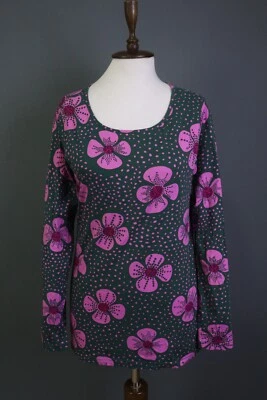 Marimekko Rumba Green and Pink Floral Crew Neck Top Blouse Shirt Size L - Image 1 of 4