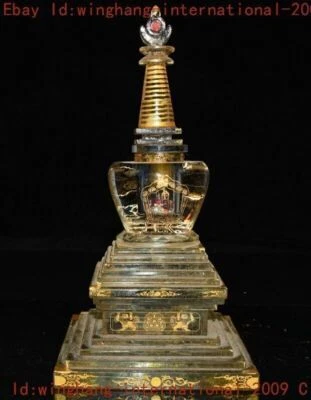 Templo budista tibetano vidrio tallado Sakyamuni Buda estupa pagoda torre estatua Foto 1 de 4