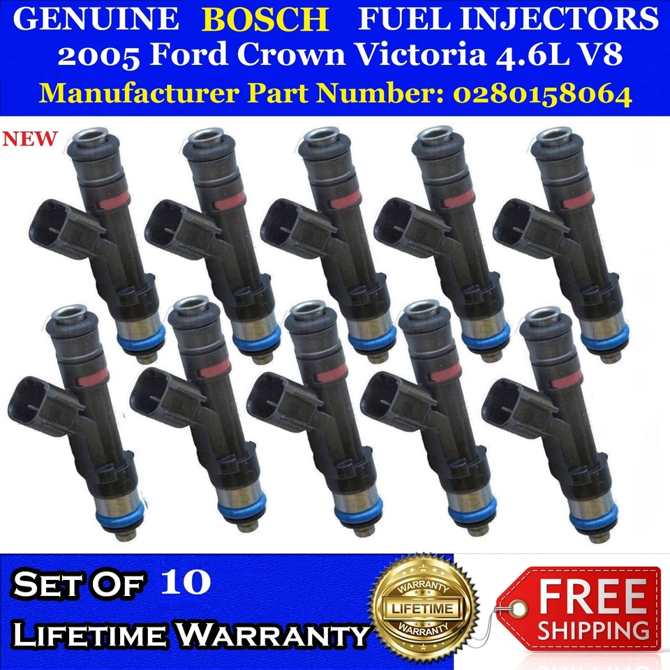10x NEW OEM Bosch Fuel Injectors 2005 Ford Crown Victoria 4.6L V8  #0280158064 - Image 1 of 1