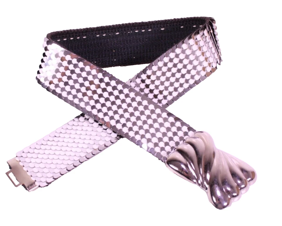 Schuppengürtel Gürtel silber weiß Stretch Schmuckschnalle Vintage Boho GH168 - Bild 1 von 4