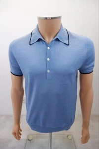Michael Kors Mens Collared Knit Jumper Sweater Size M Blue Short Sleeve Wool - Picture 1 of 10