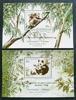 1995 Australia Koala Joint China Panda Overprint Exhibition Mini-Sheets (pair) - Image 1 of 2