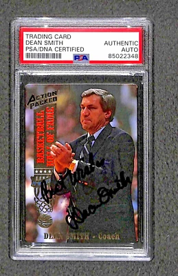 Dean Smith 1993 Action Packed #16 Auto Autographed Signed "HOF Rookie Card PSA - Image 1 of 2