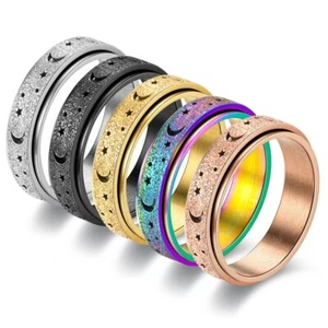 Anti-anxiety Spinner Designs Fidget Rotating Stainless Steel Ring Band Relief UK - Picture 1 of 20