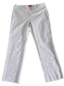 OSCAR DE LA RENTA Women's Sz 14 Light Gray Embroidery Stretch Pants - Picture 1 of 4