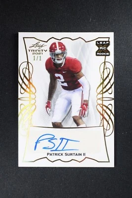 2021 Leaf Trinity Football Gold Autograph Patrick Surtain II Auto RC Card #1/1 - Image 1 of 3