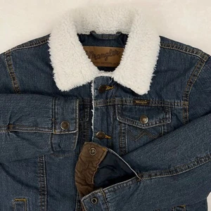 WRANGLER Denim Jacket Sherpa Lined Youth Medium Dark Wash Western Trucker Cowboy - Picture 1 of 24