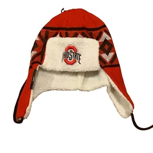Ohio State Buckeyes New Era NCAA Red & White Winter Trapper Knit Hat OSFM - Picture 1 of 6