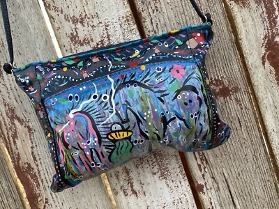 Bolso de Viaje De Colección Psyh HONGOS PINTADOS A MANO Emo Punk Rave Cuero Monedero Foto 1 de 4