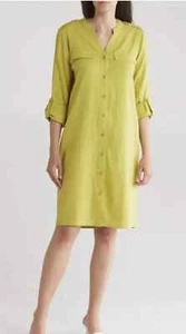New Elegant Calvin Klein Linen Blend Celery Shift Shirt Dress Women's size 14 - Picture 1 of 6