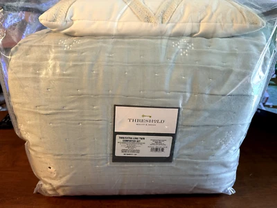 4pc Twin/Twin Extra Long Woven Diamond Comforter Set Light Teal Blue - Threshold - Image 1 of 3