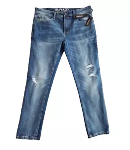 Pantalones de mezclilla elásticos rectos Buffalo By David Bitton Max-x para hombre W34 L30 nuevos con etiquetas - Imagen 1 de 15
