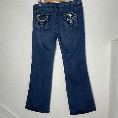 Steve & Barry's Womens Denim Bootcut Jeans Size 14 Blue Embellished Embroidered - Image 1 of 4