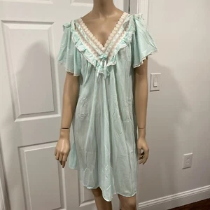 Vintage Carriage Court Blue Cottagecore Night Gown, Lace Nylon Ruffles - Picture 1 of 6