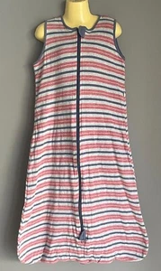 PUREBABY Grey , Red & Blue Stripe Sleeveless Cotton Sleeping Bag Size 1 - 2 - Picture 1 of 7