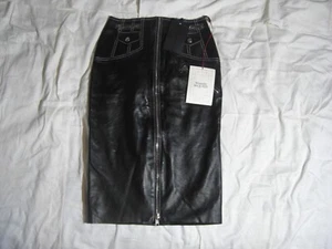 Falda Lápiz Alexander McQueen Cuero Negro Blanco Sobre Puntada Motociclista Cremallera Nueva con Etiquetas - Imagen 1 de 6