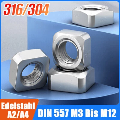 Vierkantmuttern DIN 557 Edelstahl A2/A4 M3 M4 M5 M6 M8 M10 M12 Vierkantmuttern - Bild 1 von 4