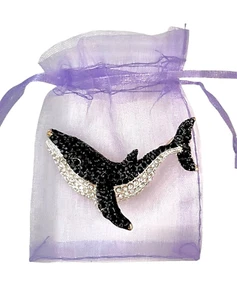 Spilla balena orca strass trasparenti bianco e nero - Foto 1 di 3