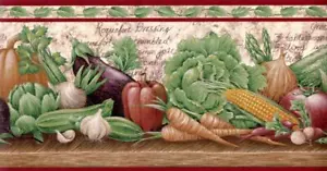 Farm Fresh Cooking Recipes Vegetables Farmhouse Country Kitchen Wallpaper Border - Picture 1 of 2