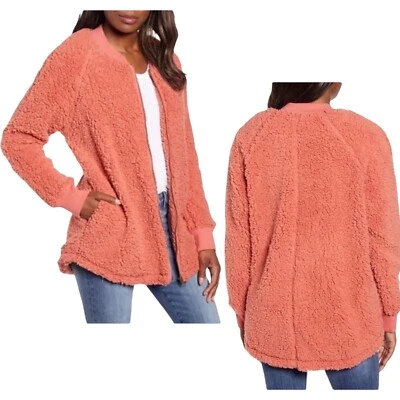 Chaqueta de piel de oveja sintética Caslon Teddy Sherpa forrada de gran tamaño rosa desierto mediana $99 Foto 1 de 4