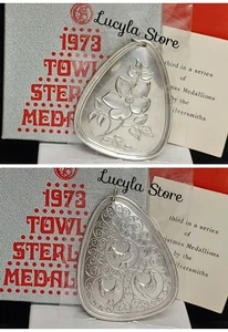 Towle 1973 Sterling WEIHNACHTEN Medaillon Mistel Anhänger ORNAMENT französische Hühner - Bild 1 von 12
