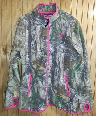 Jaqueta de lã RealTree camuflada leve acabamento rosa feminina média 8-10 caça - Imagem 1 de 4