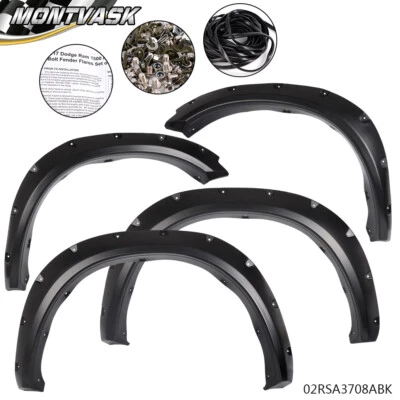 Fit For Dodge Ram 1500 2009-2022 Fender Flares Pocket Rivet Bolt Style Black 4pc - Image 1 of 4