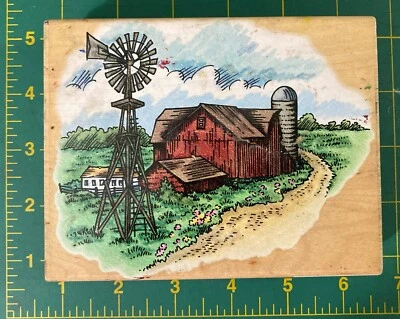 Stampendous Barn Windmill Farm RO73 1998 escena rural sello de goma madera grande Foto 1 de 4