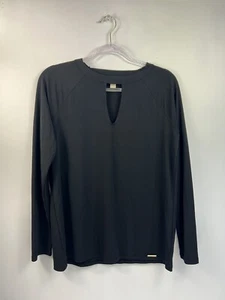 Blusa para mujer Michael Kors talla M negra manga larga ojo de cerradura cuello alto elástica - Imagen 1 de 9