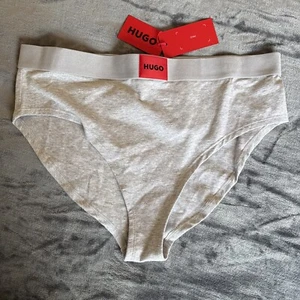 Hugo Boss Women's High Waisted Gray Red Label Logo Briefs Underwear XL Brand New - Picture 1 of 6
