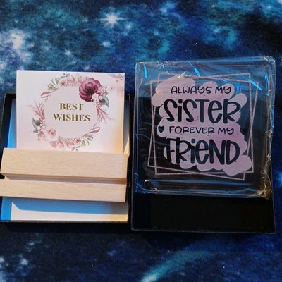 Letrero Always My Sister Forever My Friend 4" X 4" con base de madera Foto 1 de 2