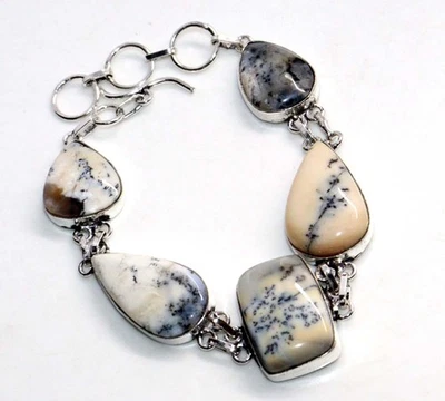 Brazalete de joyería de ópalo dendrítico enchapado en plata 925 hecho a mano tamaño 9" GW Foto 1 de 3