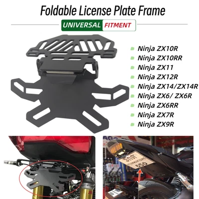 Foldable License Plate Bracket Frame Holder for NinjaZX6R ZX7R ZX10R ZX12R ZX14R - Image 1 of 4