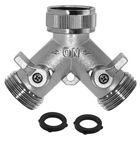 Heavy Duty Nickel Plated Brass 2 way Y Splitter Garden Hose Hexagonal - Picture 1 of 7