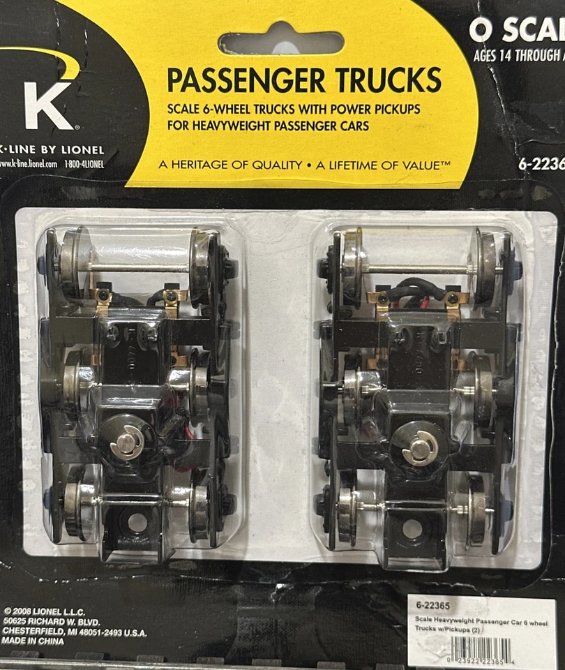 K-LINE 6-22365 (2-RAIL) 6-WHEEL  Heavyweight Passenger TRUCKS w/ PICKUPS O-Scale - Image 1 of 4