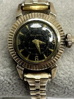 Bulova Damas Autoenrollable 1954 L4 Funciona Oro 10K Relleno 20MM 5.25" H45 Foto 1 de 4
