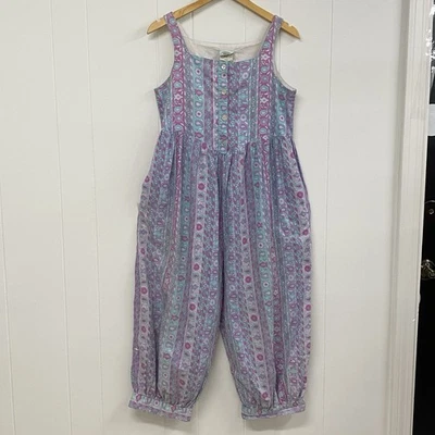 复古 Laura Ashley 连身裤女式 M 粉彩佩斯利气球腿 Cottagecore 80 — 第 1/4 张图片