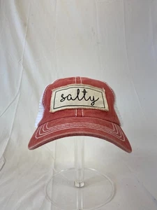 Salty Baseball Cap Snapback Hat Mesh Back Red Distressed Patch Ocean Life Casual - Picture 1 of 10