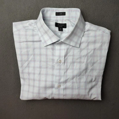 Camisa J Crew Para Hombres Grande Azul Rojo Cuadros Ludlow Calce Ajustado Vestido Con Botones Informal Foto 1 de 4