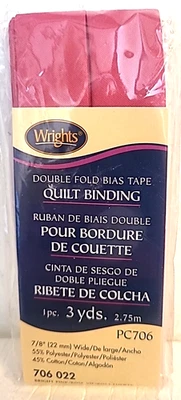 Encuadernación de edredón de colección Wright's rosa brillante doble pliegue sesgado 3 yardas 1 pieza. PC706 Foto 1 de 4