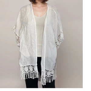 Valentina Naldi Open Blouse Kimono One Size White 100% Linen Made in Italy - Picture 1 of 10
