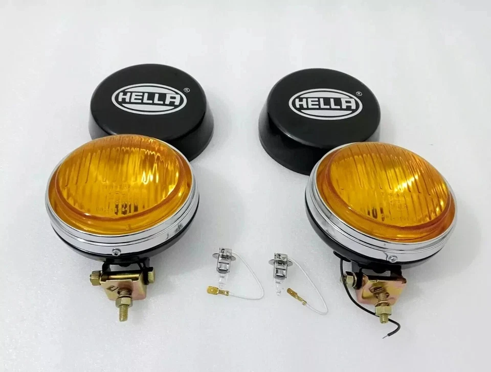 Pair Hella Yellow Fog Lamp With Cover With Bulb H3 Halogen Bulb Universal Fit - Image 1 of 4