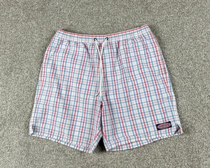 Vineyard Vines Swim Trunks Mens Large Pink Blue Plaid Line Shorts Drawstring - Picture 1 of 11