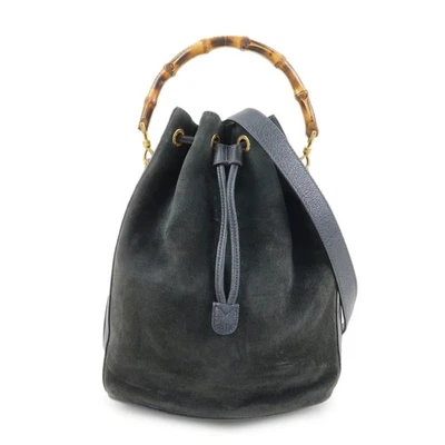 GUCCI Bamboo 2Way Bag Hand Bag Shoulder Bag Dark Navy 001・2865 Auth Used F/S - Image 1 of 4