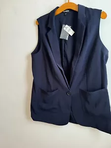 Express Women Long Navy Blue Vest Pockets Size Large NWT - Picture 1 of 11