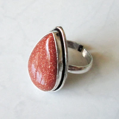 Sun stone ethnic gemstone 925silver overlay unisex adjustable ring jewelry - Image 1 of 4
