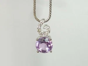 Ladies Hallmarked 18 Carat White Gold 1.25 Carat Amethyst & Diamond Pendant - Picture 1 of 12