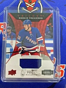 ADAM FOX RC 2019-20 UD Trilogy #52 Red Foil Rookie Premieres BLUE JERSEY Rangers - Picture 1 of 4