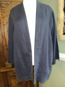 Chaqueta Camisa Pure Jill Azul Marino Oscuro Lino Manga 3/4 Abierta Sin Botones M - Imagen 1 de 4