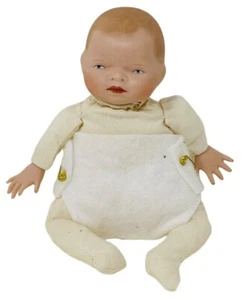 7” BYELO REPRODUCTION BABY DOLL W/WEIGHTED CLOTH BODY, BISQUE HEAD & HANDS - Bild 1 von 7